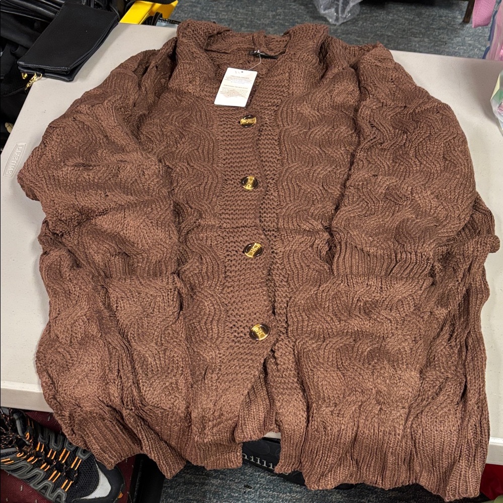 Cozy Brown Cable Knit Cardigan
